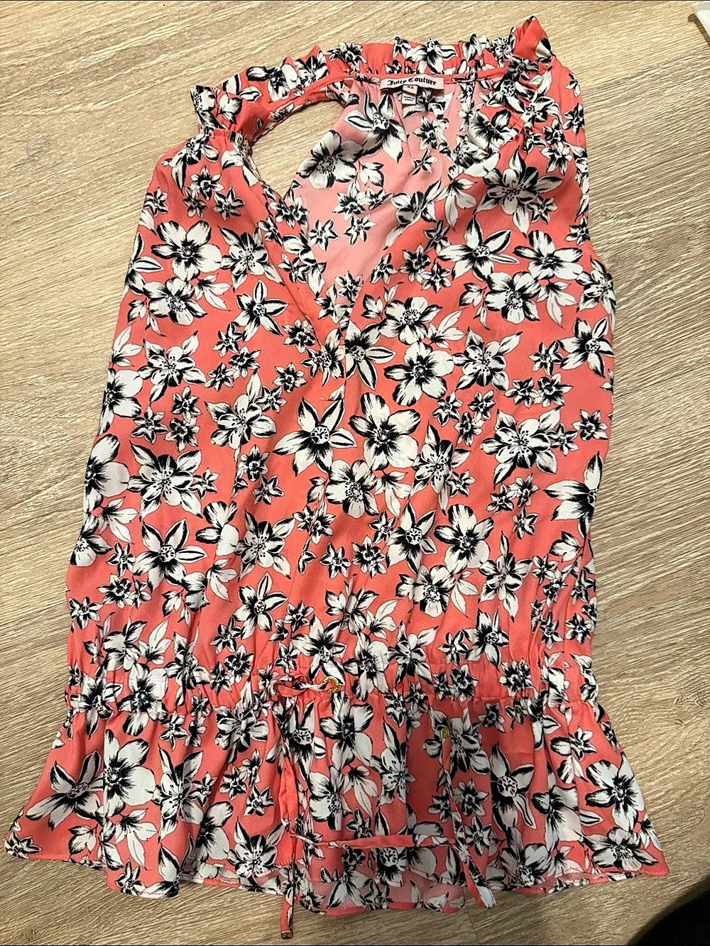 Juicy Couture Floral Mini Dress in Coral & Black Size XS Like New